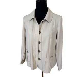 Appleseeds Petite Womens Cardigan Beige Button Up Jacket 10P Lightweight Pockets